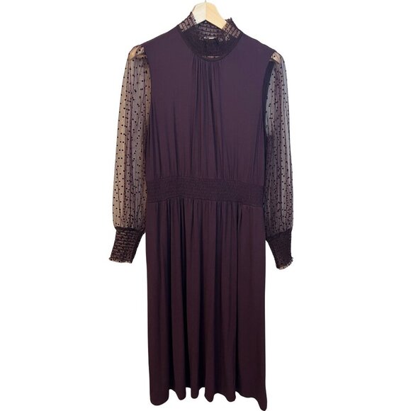 Boden Plum Purple Dots Tulle Long Sleeve Jersey Midi Party Dress 12P - Picture 3 of 11
